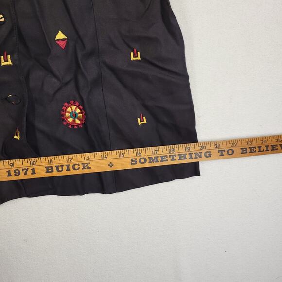 Vtg Gary Fabrikant Vest Womens Sz 14 100% Silk Black Aztec Art To Wear RN 76678 - Picture 8 of 13